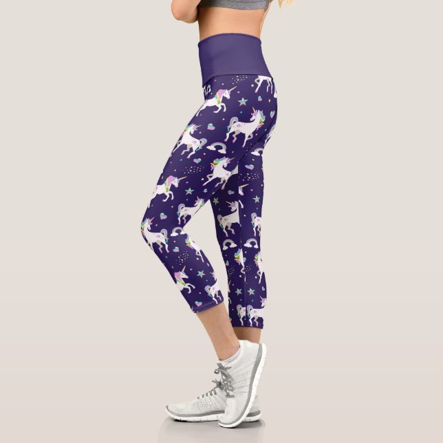Niedliche Lila Rainbow-Hearts und -Stars einhorn Capri Leggings (Links)