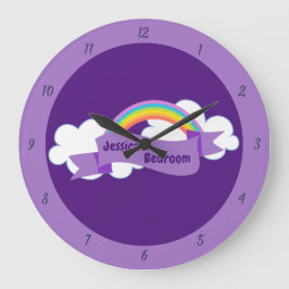 Niedliche Lila Rainbow Monogram Girls Schlafzimmer Große Wanduhr