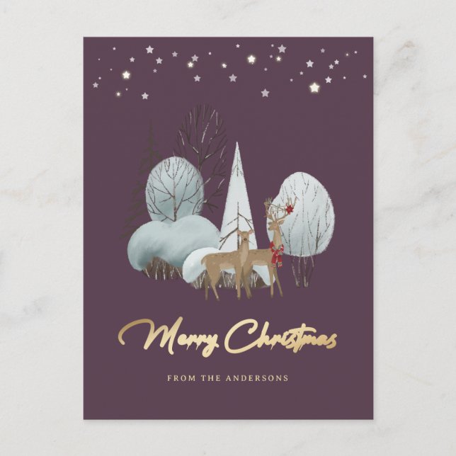 Niedliche Lila Rentierstars Weihnachten (Vorderseite)