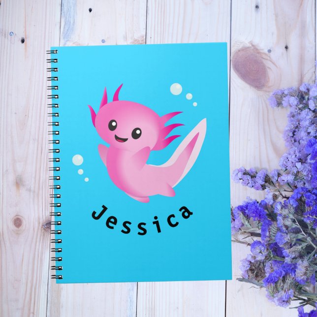 Niedliche Lila rosa Axolotl-Blase mit Namen Notizblock (Von Creator hochgeladen)