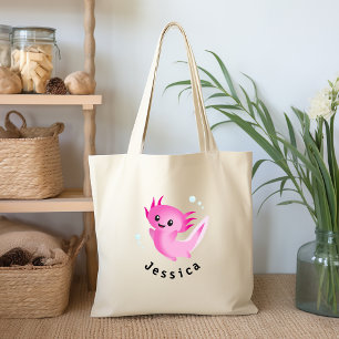 Niedliche Lila rosa Axolotl-Blase mit Namen Tragetasche