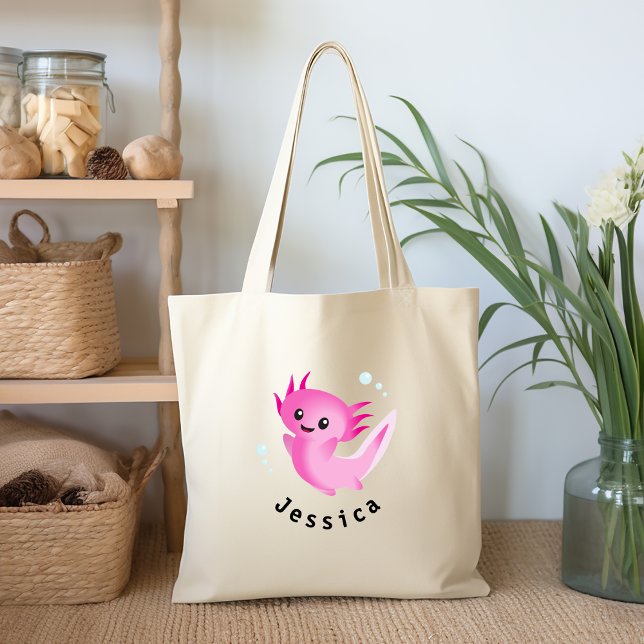 Niedliche Lila rosa Axolotl-Blase mit Namen Tragetasche (Von Creator hochgeladen)