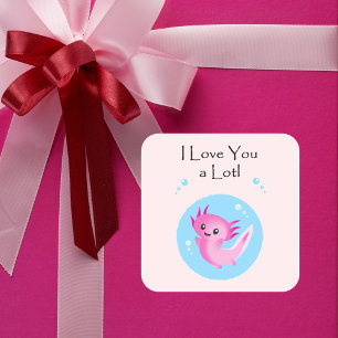 Niedliche Lila rosa Axolotl Liebe Sie Valentine Quadratischer Aufkleber
