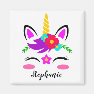 Niedliche Lila Rosa Einhorn Rote Blume Personalisi Magnet