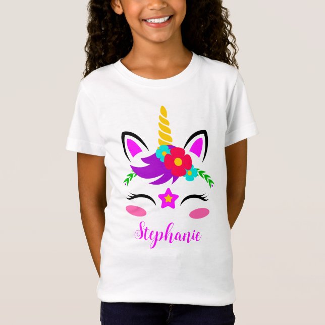 Niedliche Lila Rosa Einhorn Rote Blume T-Shirt (Vorderseite)