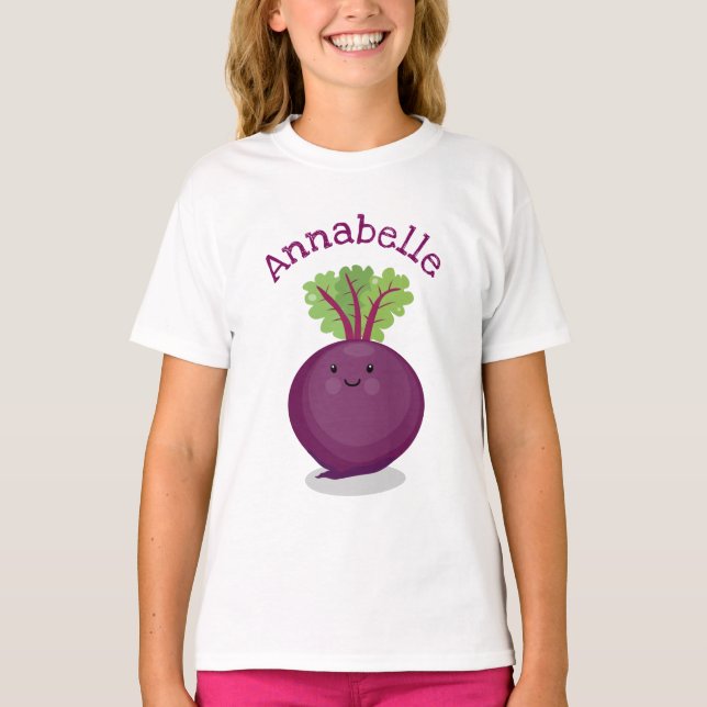 Niedliche lila Rübenanschauung Cartoon T-Shirt (Vorderseite)