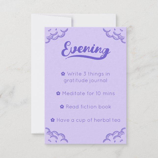 Niedliche Lila Script-Mindful-Abend-Routine-Karte Einladung (Vorderseite)
