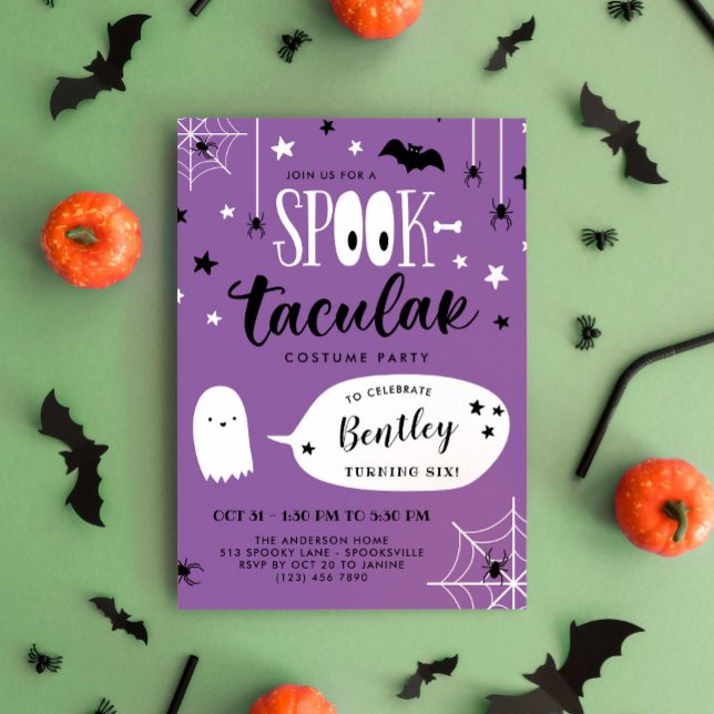 Niedliche Lila Spooktacular Kinder Halloween Gebur Einladung (Von Creator hochgeladen)