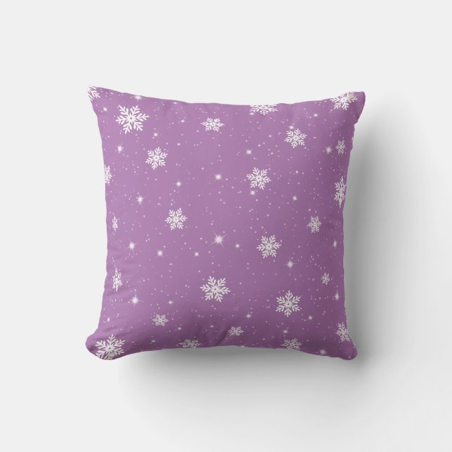 Niedliche Lila Sterne Schneeflocken Wintermuster Kissen (Vorderseite)