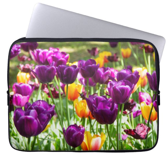 Niedliche lila und gelbe Tulpen Laptopschutzhülle (Vorderseite)