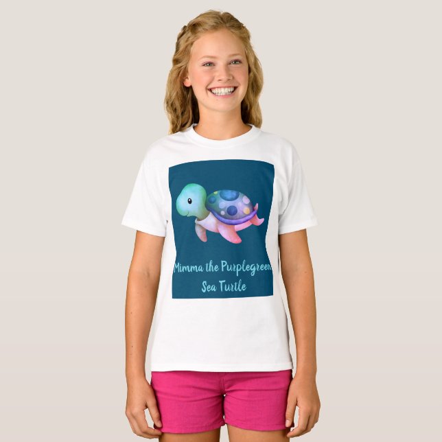 Niedliche Lila und grüne Mimma Die Meeresschildkrö T-Shirt (Vorne ganz)