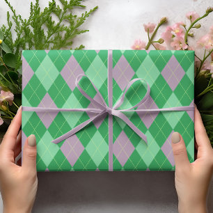 Niedliche Lila und grüne Raute Muster Kinder Geschenkpapier