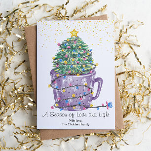 Niedliche Lila WeihnachtsbaumTasse Feiertagskarte