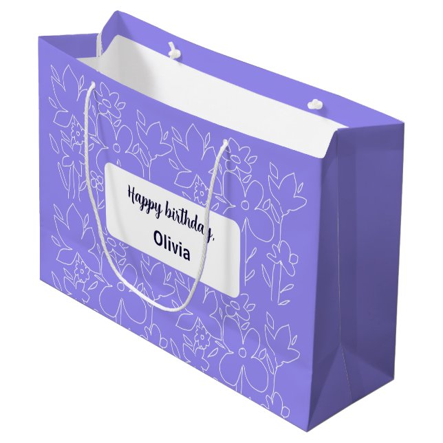 Niedliche Lila Wildblumen Mit Monogramm Große Geschenktüte (Vorderseite Schrägansicht)