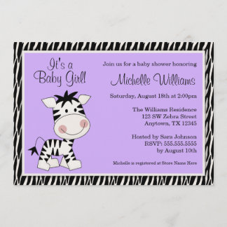 Niedliche lila Zebra-Mädchen-Baby-Dusche Einladung
