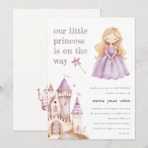 Niedliche Lilac Princess Castel Watercolor Babydus Einladung