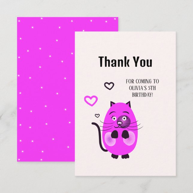 Niedliche Lilatkatze Dankeskarte (Vorne/Hinten)