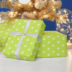 Niedliche Limettengrün & Weiß Schneeflocken Schn Geschenkpapier