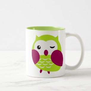 Niedliche Limone grüne Eule Zweifarbige Tasse