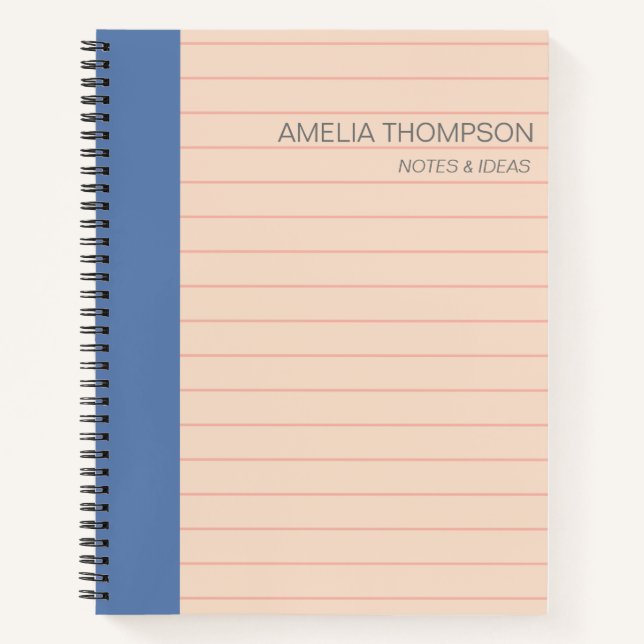 Niedliche Lines Blush Blue Personalisiert Notizbuch (Vorderseite)