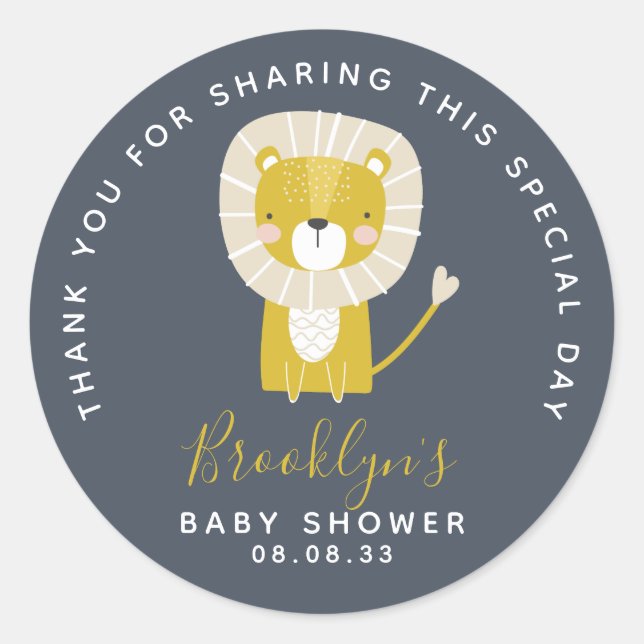 Niedliche Lion Baby Dusche Vielen Dank Runder Aufkleber (Vorderseite)