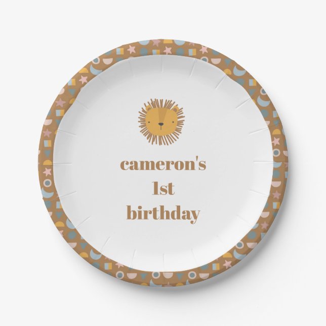 Niedliche Lion Baby Kids Animal Custom Birthday Pa Pappteller (Vorderseite)