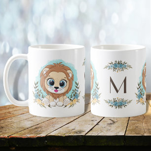 Niedliche Lion Charming Floral Monogram Kaffeetasse