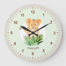 Niedliche Lion Cub Animal Safari Dotted Kinder Zim Große Wanduhr