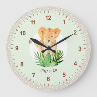 Niedliche Lion Cub Animal Safari Dotted Kinder Zim Große Wanduhr