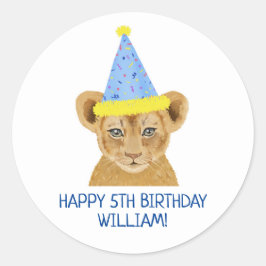 Niedliche Lion Cub Illustration Happy Birthday Runder Aufkleber