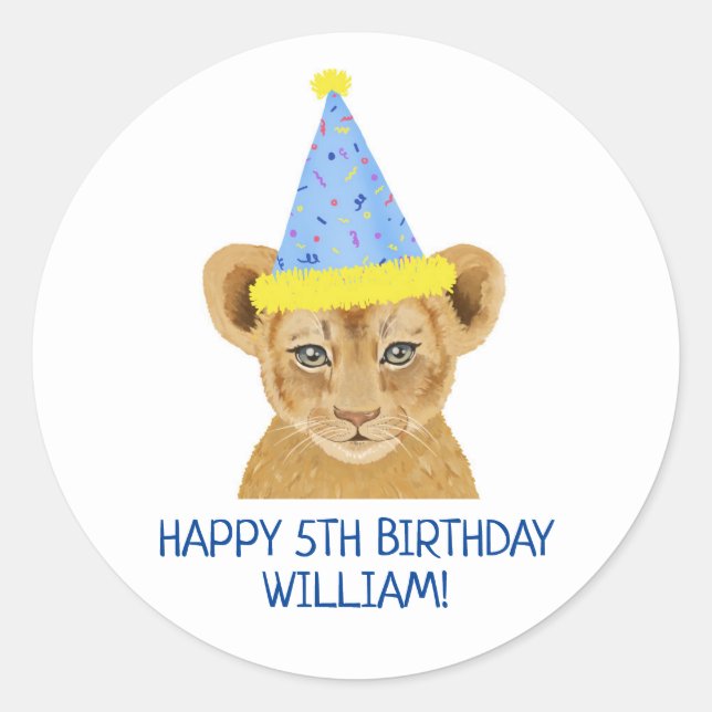 Niedliche Lion Cub Illustration Happy Birthday Runder Aufkleber (Vorderseite)