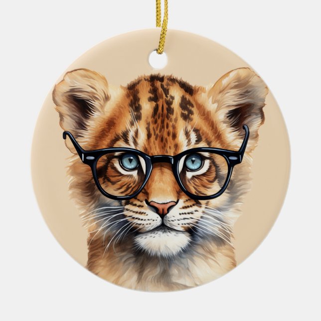 Niedliche Lion Cub Tragebrille Keramik Ornament (Vorne)