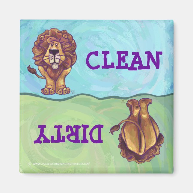 Niedliche Lion Dirty Clean Geschirrspülmaschine Ma Magnet (Vorne)