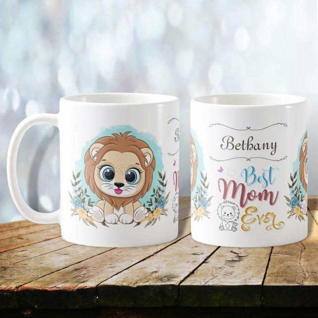 Niedliche Lion Floral Themed Beste Mama je Persona Kaffeetasse (Von Creator hochgeladen)