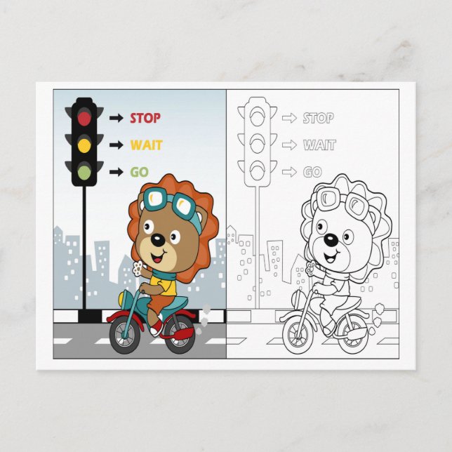 Niedliche Lion Riding Motorrad-Farbaktivität Postkarte (Vorderseite)