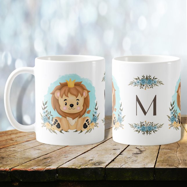Niedliche Lion-Tragekrone Charming Floral Monogram Kaffeetasse (Von Creator hochgeladen)