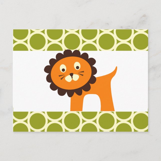 Niedliche Lion über Grüne Muster Geschenke für Kin Postkarte (Vorderseite)