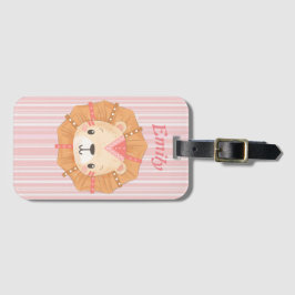 Niedliche Lion und Monogramm auf rosa, gelb gestri Gepäckanhänger