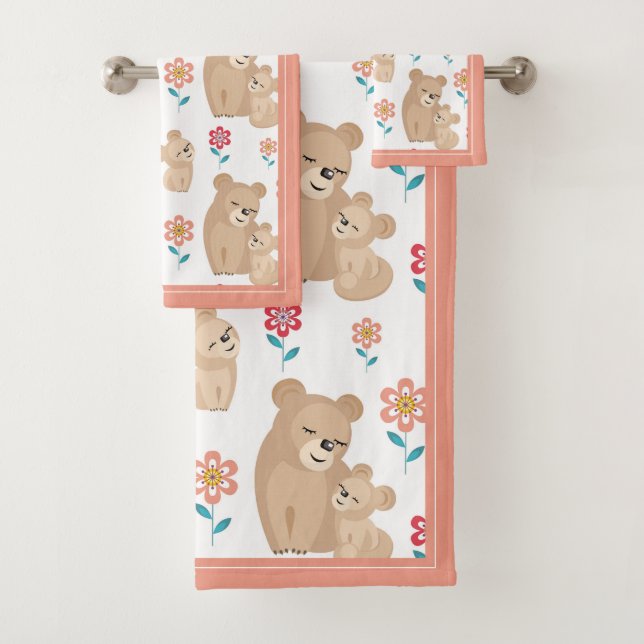 Niedliche Lioness Mutter mit Kind, Grenze Mutterta Badhandtuch Set (Insitu)