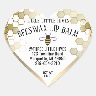 Niedliche Little Bee HONEYCOMB Lip Balm Goldgrenze Herz-Aufkleber