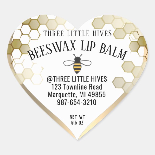 Niedliche Little Bee HONEYCOMB Lip Balm Goldgrenze Herz-Aufkleber (Vorderseite)
