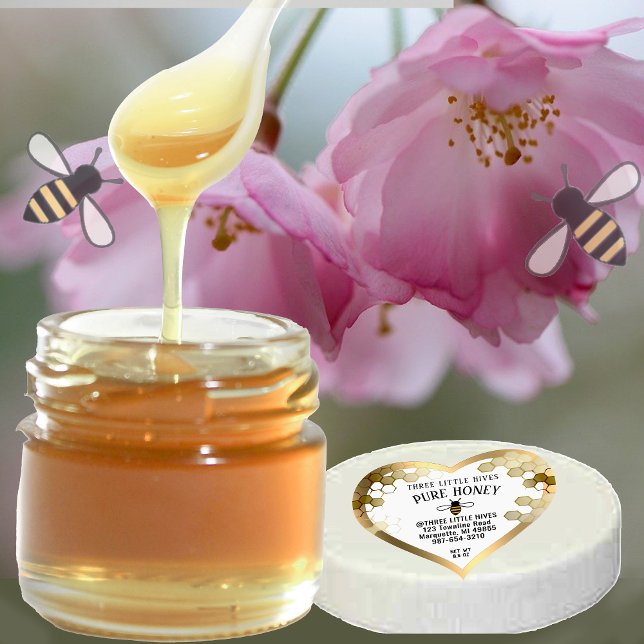 Niedliche Little Bee & Honeycomb Pure HONEY Gold B Herz-Aufkleber (Von Creator hochgeladen)