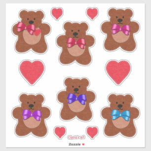 Niedliche Little Felt Look Valentine Teddy Bears Aufkleber