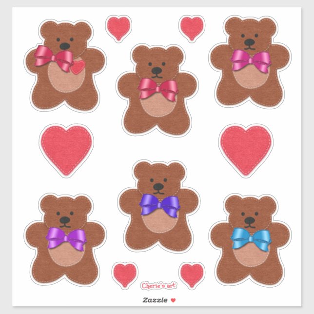Niedliche Little Felt Look Valentine Teddy Bears Aufkleber (Blatt)
