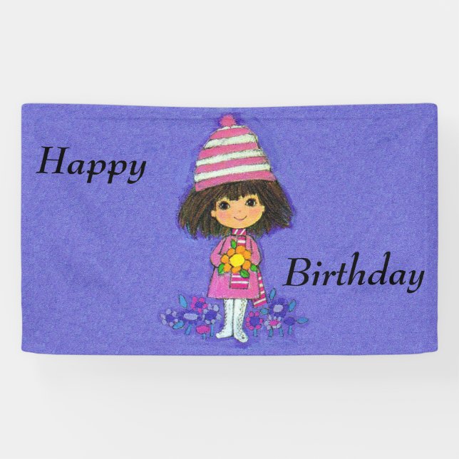 Niedliche Little Girl White Boots Blume auf Lila Banner (Horizontal)