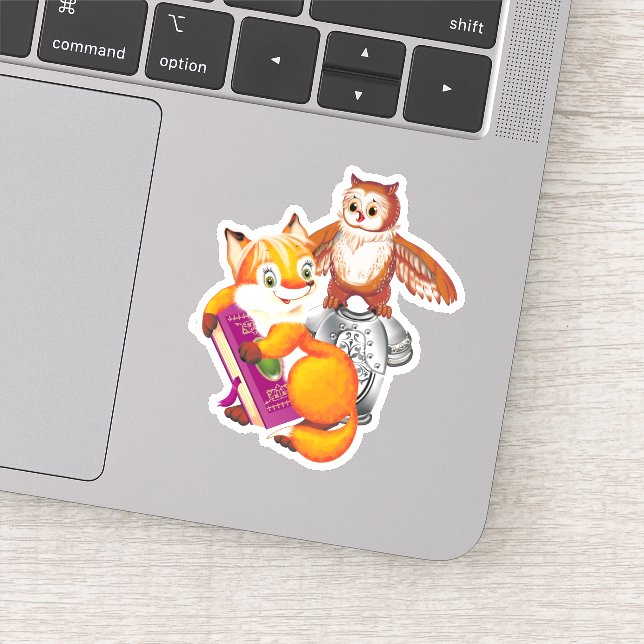 Niedliche Litze Fox und Owl Aufkleber (Detail)