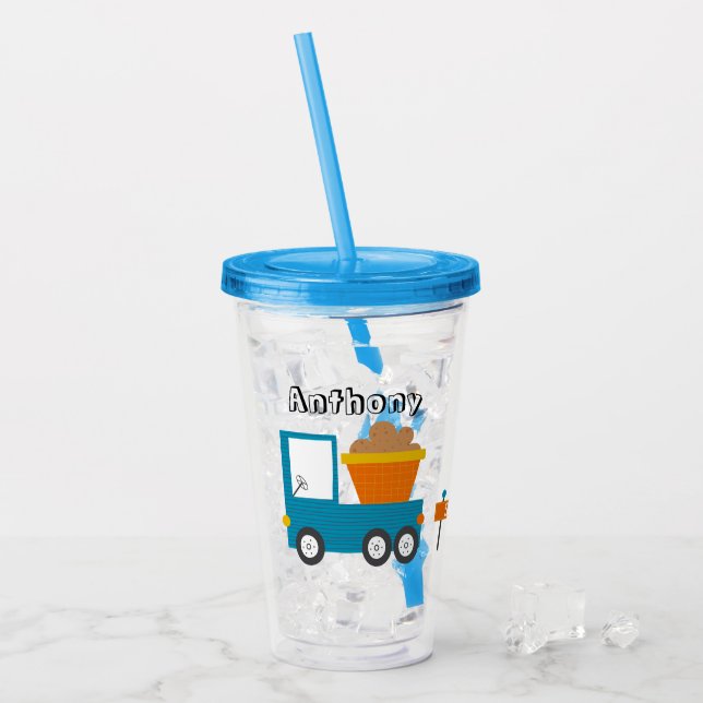 Niedliche LKW-Name Boys Acryltrinkbecher (Vorderseite Ice)