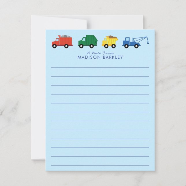 Niedliche LKWs Boy's Flat Stationary Cards Dankeskarte (Vorderseite)