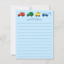 Niedliche LKWs Boy's Flat Stationary Cards Dankeskarte