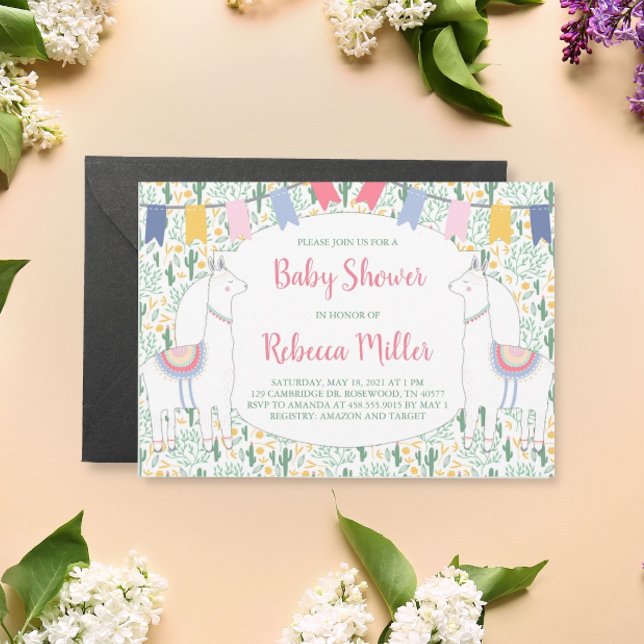 Niedliche Llama Fiesta Babydusche Einladung (Von Creator hochgeladen)